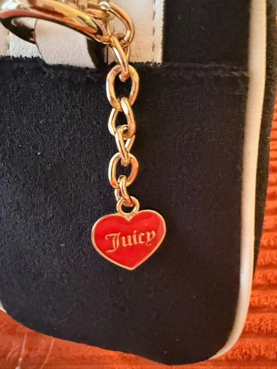 Juicy Couture Black Satchel with White Trim & Strawberry Charm - Picture 16 of 16